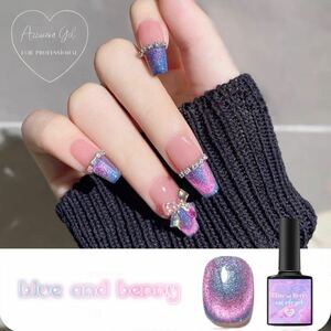 Blue and Berry cat eye magnet gel ネイル