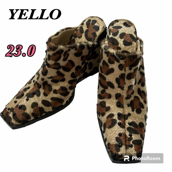 【美品】YELLO MEGAN SABOT HEELS ヒョウ柄　サンダル　パンプス　厚底　スクエアトゥ　オシャレ