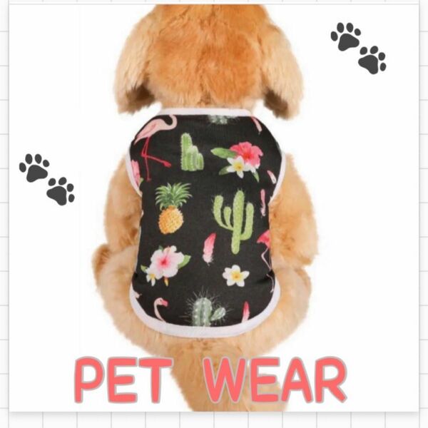 【セール】ペット 服 ウエア　フラミンゴ柄 犬 猫 ノースリーブ 犬服 ドッグウェア