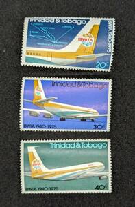 トリニダード・トバゴ 1975年 BWIA(British West Indian Airways)35周年記念 3種完 未使用