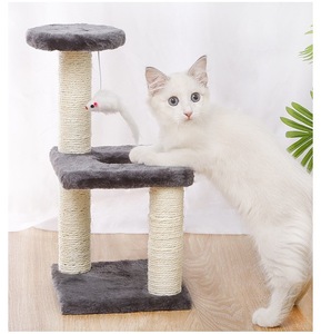 大人気♪再入荷♪グレー ミニキャットタワー 組み立て簡単 爪とぎポール おもちゃ 据え置き 省スペース 猫タワー 猫
