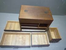 《金正堂》　桑木目趣ある昭和時代の古い針箱　裁縫箱_画像9