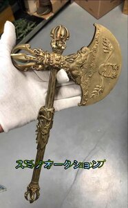 密教法具★ 極上品 鉞斧 寺院仏具 銅製 磨き仕上げ 長さ33cm