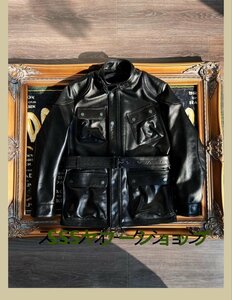 アメカジ　 レザージャケット 上品　本革 牛革　ライダースジャケット メンズファッション 　革ジャン コート L～3XL　黒