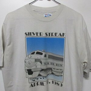80s USA製　Tシャツ L グレー　ナイキ　NIKE 　靴　汽車　1989　 ビンテージ　オールド　アメカジ　古着　sy1585