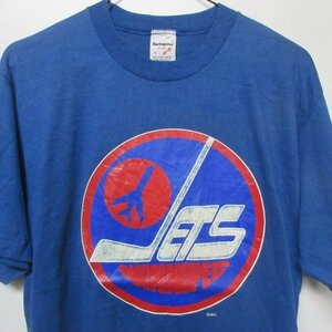 80s USA製　Tシャツ L 青　JETS 飛行機　1982 ビンテージ　オールド　アメカジ　古着　sy3802