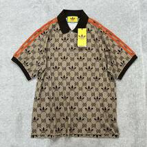 Sサイズ 新品未使用 GUCCI adidas GG トレフォイル ポロシャツ グッチ アディダス コラボ 半袖 Tシャツ トップス メンズ レア 総柄 正規品_画像1