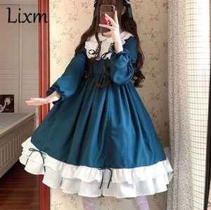  Gothic and Lolita костюм One-piece Лолита платье готический Лолита лента гонки бабочка галстук высокий талия готический Kawai i