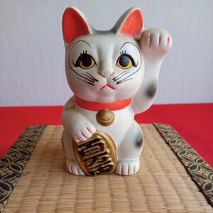 244-01 招き猫（左招 ） 14.4ｃｍ 貯金箱 置物 開運 百万両 招福 アンティーク 昭和レトロ 当時物