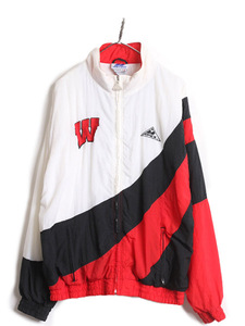 90s APEX ONE ウィスコンシン 大学 ナイロン ジャケット メンズ L 90年代 オールド カレッジ 刺繍 スタジャン ブルゾン ウインドブレーカー