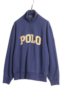  Polo Ralph Lauren half Zip POLO embroidery sweat men's L old clothes high‐necked sweatshirt with pocket heavy weight to pull over 