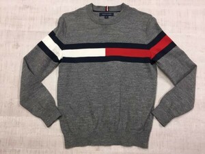 トミーヒルフィガー TOMMY HILFIGER オールド レトロ アメカジ トラッド 古着 ロゴ ニットセーター メンズ コットン100% S グレー