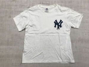 MAJESTIC マジェスティック MLB ニューヨークヤンキース New York Yankees 野球 半袖Tシャツ カットソー メンズ S 白
