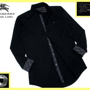 極美品 バーバリーブラックレーベル グレーホース刺繍 襟首・前立て・袖口裏ノバチェック ストレッチ ボタンダウンシャツ サイズ M(2)の画像1