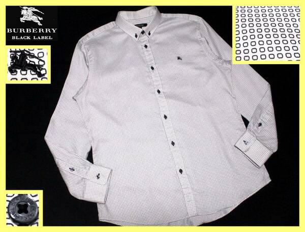 大人気サイズ L(3) 極美品 バーバリーブラックレーベル ブラックホース刺繍 模様デザイン総柄 ボタンダウンシャツ