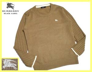 大人気サイズ L(3) 極美品 バーバリーブラックレーベル オフホワイトホース刺繍 袖リブデザイン ローゲージ ニットセーター 