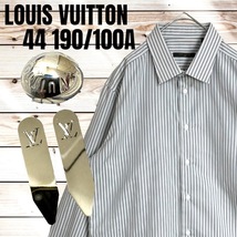 ☆美品☆Louis Vuitton ルイヴィトン ドレスシャツ メタルボタン ストライプ 44 190/100A メタルカラーキーパー ホワイト グレー Yシャツ_画像1