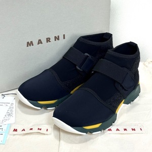 9万円☆極美品☆MARNI ベルクロストラップ ハイカットスニーカー 35/22CM マルニ ブラック イエロー 黒 黄色 マジックテープ ファブリック