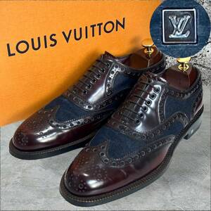 * beautiful goods *LOUIS VUITTON Louis Vuitton Denim leather dress shoes 6.5/25.5CM business shoes leather shoes wing chip full blow g