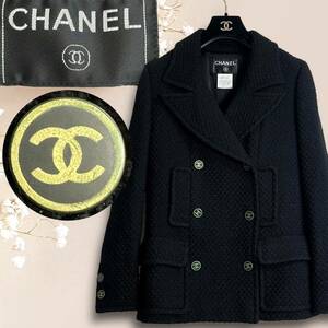 ☆極美品☆CHANEL ヴィンテージ ツイード ジャケット 01A ココボタン ココマーク 黒 ブラック Pコート ダブル ビンテージ アウター