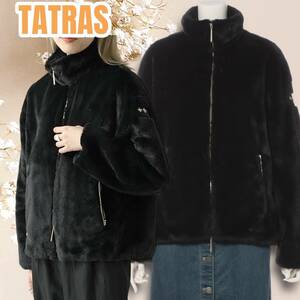 極美品☆人気モデル☆TATRAS BARBRA タトラス バルブラ エコファー ボアブルゾン コート 黒 ブラック 02 160/84A ポリエステル 毛皮 22AW