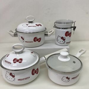 81 used Hello Kitty horn low saucepan set ( both hand * one hand ) SANRIO Sanrio Hello Kitty preservation container Kitty goods 