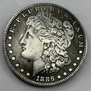1ドル銀貨　モルガン　約26.18g アメリカ古銭 自由の女神ヘッド　1886 CC 一円硬貨貨幣　コインコレクション　g84