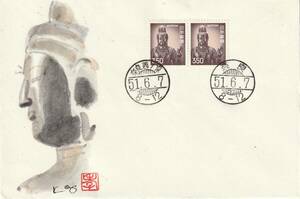 FDC　１９７６年　　普通切手　　３５０円２貼２消し　　　肉筆藤井孝次郎