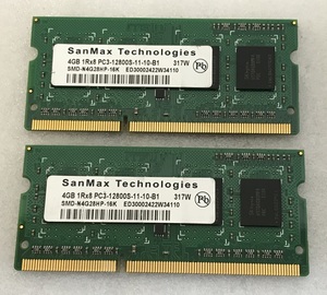 SANMAX 1Rx8 PC3-12800S 8GB 4GB 2 sheets .8GB DDR3 Note PC for memory 204 pin DDR3-1600 4GB 2 sheets PC3 12800 4GB 2 sheets used operation verification settled 