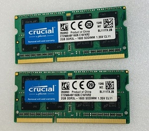 CRUCIAL 2RX8 PC3L-12800S 2GB 2 sheets set 4GB DDR3L Note PC for memory 204 pin DDR3L-1600 2GB 2 sheets 1 set 4GB DDR3L LAPTOP RAM