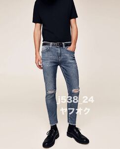 春夏用 伸縮性強め ZARA MAN ピアス ストレッチ ソフトデニム 送料230円 38 30 スキニー ダメージ デニム メンズ パンツ ジーンズ ブルー