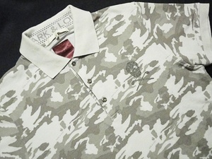 【即決】おしゃれ シック L MARK&LONA マークアンドロナ 半袖 ポロシャツ カモフラ 迷彩 グレー スカル スワロフスキー 日本製 メンズ