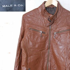 メイルアンドコーMALE&Co.■シングル レザー ライダースジャケット 羊革 中綿入り スリムフィット /タカキュー■M■ブラウン ※NK4216048