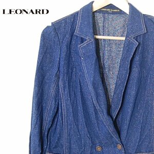 レオナールLEONARD FASHION■シルク100％　テーラードジャケット ダブルボタン■9AB2■ネイビー ※NK4216177