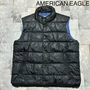 AMERICAN EAGLE アメリカンイーグル 中綿ベスト ナイロン USA企画 ジップアップ スナップボタン ブラック オーバーサイズサイズXL 玉FS1284