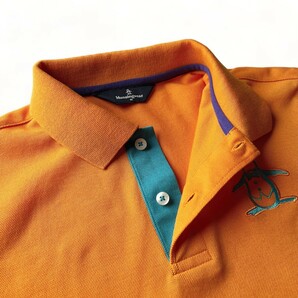 美品 / Munsingwear マンシングウェア / ドライ ストレッチ 半袖 ポロシャツ / メンズ M サイズ オレンジ デサント ロゴ刺繍 ゴルフウェアの画像5