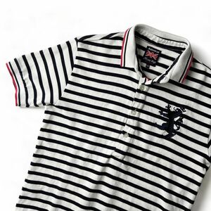 Admiral × MEN'S BIGI アドミラル メンズビギ 別注 / 半袖 ポロシャツ / メンズ 2 (M) / 白 ボーダー柄 ランパント刺繍 ゴルフウェア