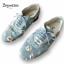 【フランス製】 美品 ☆ Repetto レペット Zizi Oxford Shoes ダメージデニム ローヒール レースアップ シューズ 37 (23.5cm) レディース_画像1