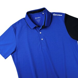 未使用級 TaylorMade Golf テーラーメイド ゴルフ / ドライ ストレッチ 半袖 ポロシャツ / メンズ L サイズ / 青 ブルー 人気 ゴルフウェア