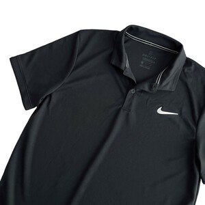 未使用級 NIKE GOLF ナイキ ゴルフ / DRI- FIT ストレッチ 半袖 ポロシャツ / メンズ L サイズ / 黒 無地 ワンポイント ロゴ ゴルフウェア