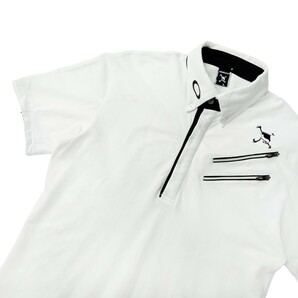 美品 OAKLEY GOLH オークリー ゴルフ / スカル 刺繍 半袖 ボタンダウン ポロシャツ / メンズ L サイズ / 白 ホワイト 人気 ゴルフウェアの画像1