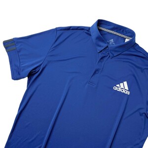 美品 adidas Golf アディダス ドライ ストレッチ 半袖 ポロシャツ メンズ XO (2XL) 大きいサイズ 青 ワンポイント シンプル ゴルフウェア