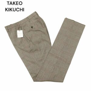 【新品 未使用】 TAKEO KIKUCHI タケオキクチ 通年 グレンチェック★ ウール100％ スラックス パンツ Sz.2　メンズ　C4B01017_2#R