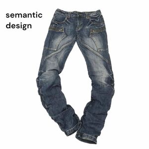 semantic design セマンティック デザイン 加工★ シンチバック シャーリング スキニー デニム パンツ ジーンズ Sz.M メンズ　C4B00999_2#R