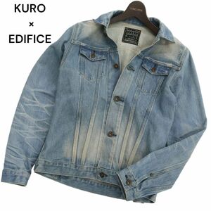 KURO × EDIFICE クロ エディフィス 別注★ 通年 USED加工 トラッカー デニム ジャケット Gジャン Sz.S　メンズ 日本製　C4T01442_2#O