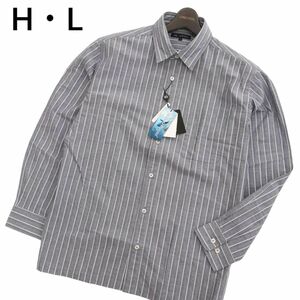 【新品 未使用】 H・L HENRI-LUC CHAPUIS アッシュ・エル アンリシャピュイ 長袖 ストライプ COOL シャツ Sz.L　メンズ 灰　C4T01680_2#A