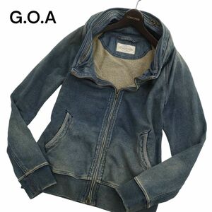 G.O.A ゴア 通年 フード内蔵 USED加工★ スウェット デニム ダブルジップ ジャケット ブルゾン Sz.2　メンズ GOA　C4T01728_2#O