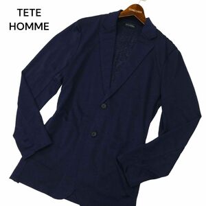 TETE HOMME テットオム 春夏 アーサー天竺★ アイスカット テーラード ジャケット Sz.LL　メンズ ネイビー 大きいサイズ　C4T01774_2#M