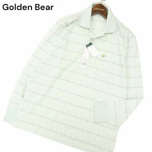 【新品 未使用】 Golden Bear ゴールデンベア 長袖 ロゴ刺繍★ 【麻 リネン混】 チェック ポロシャツ Sz.L　メンズ 日本製　C4T01889_3#C