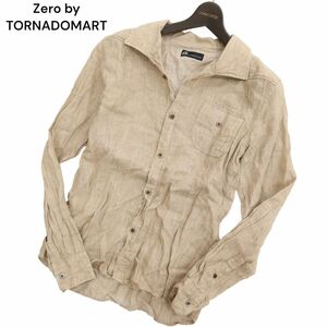 Zero by TORNADOMART トルネードマート 春夏 麻100％ リネン ツイル シャンブレー 長袖 シャツ Sz.M メンズ ベージュ 日本製　C4T01812_2#A